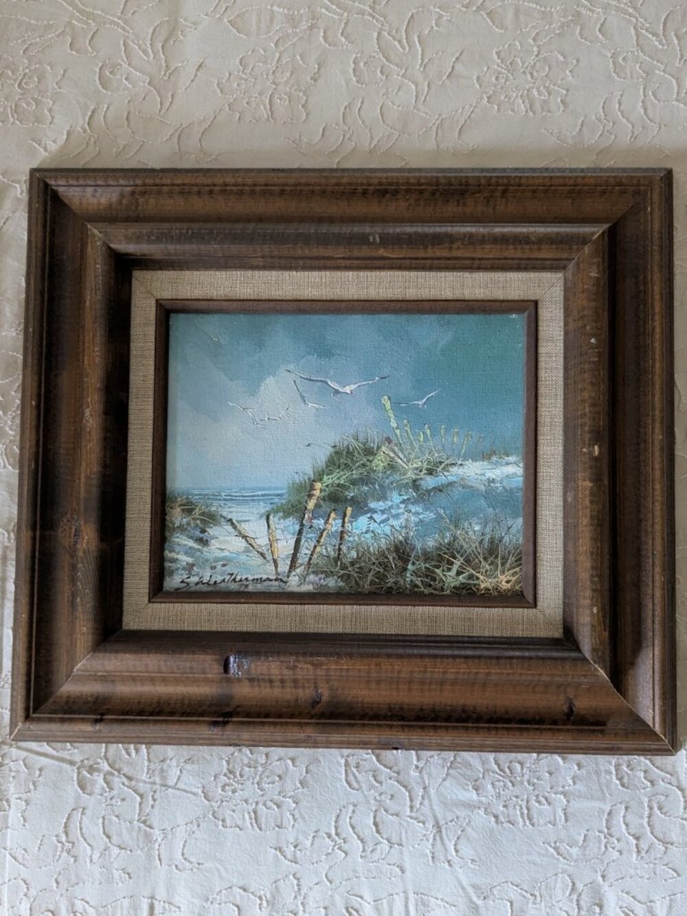 S. Weatherman 'Seagulls At The Beach' Vintage Oil Painting Framed